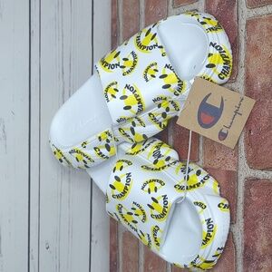 Champion Men's Meloso Squish Smile White and Yellow‎ Slide Slip On Sandals